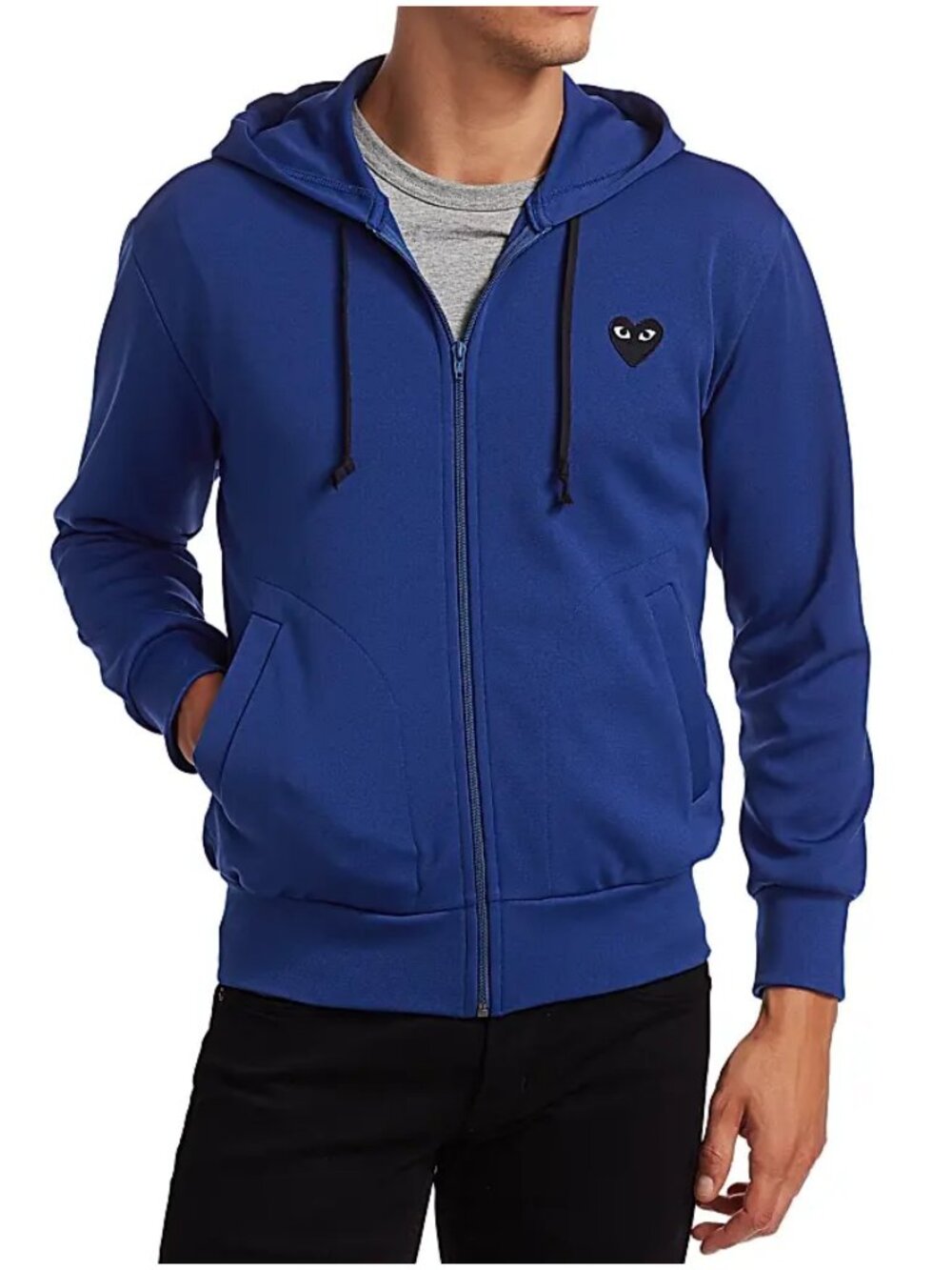 Comme des Garcons PLAY Heart Hoodie navy blue size S small full zip sweatshirt